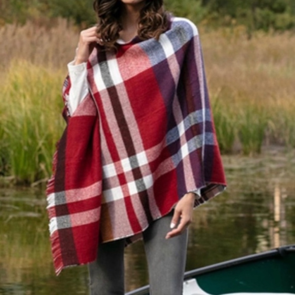Grace and Lace Red reversible button scarf/poncho